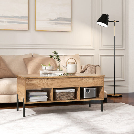 Living Room Central Table with Lifting Tabletop and Metal Legs-Natural W2B