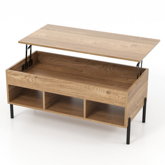 Living Room Central Table with Lifting Tabletop and Metal Legs-Natural W2B