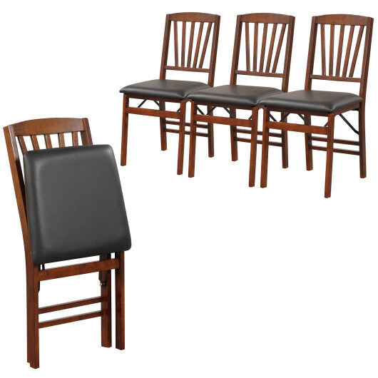 Set of 2 Folding Chairs with Padded Seat and Rubber Wood Frame-Brown W2B