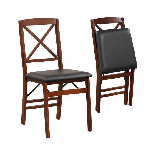 Set of 2 Folding Dining Chairs with 400 LBS Capacity-Brown W2B