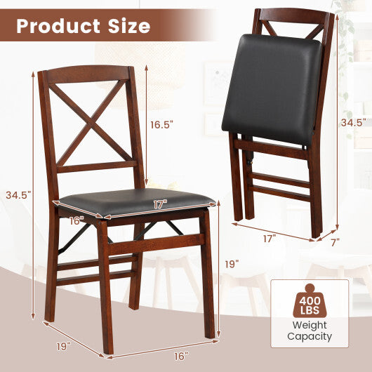 Set of 2 Folding Dining Chairs with 400 LBS Capacity-Brown W2B