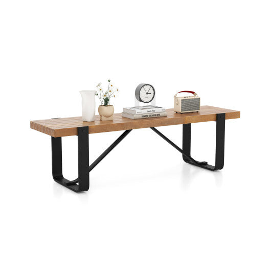 60 Inch Entryway Bench Rustic Farmhouse Wooden Shoe Rack with Metal Frame-Natural W2B