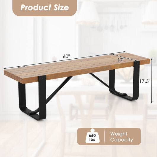 60 Inch Entryway Bench Rustic Farmhouse Wooden Shoe Rack with Metal Frame-Natural W2B