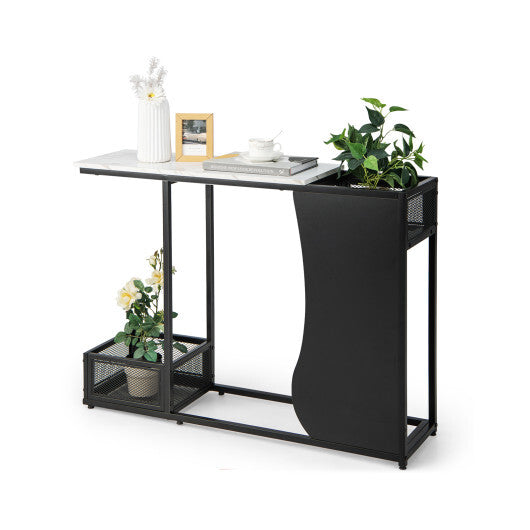 43.5 Inch Console Table with Plant Position and Faux Marble Top-Black W2B