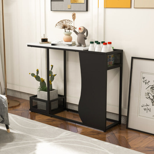 43.5 Inch Console Table with Plant Position and Faux Marble Top-Black W2B