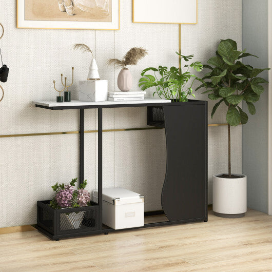 43.5 Inch Console Table with Plant Position and Faux Marble Top-Black W2B