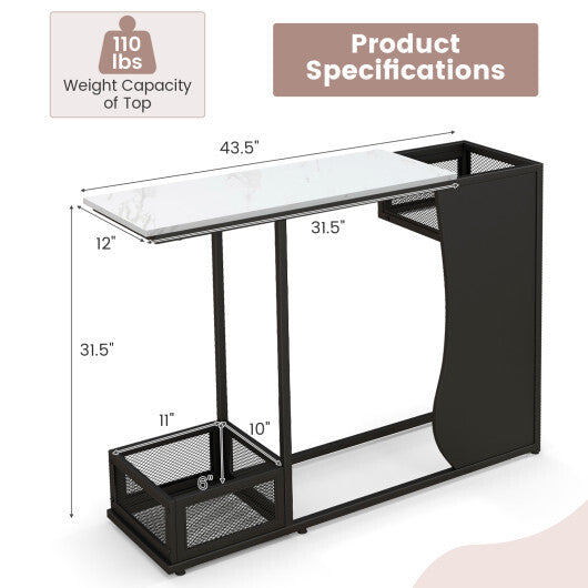 43.5 Inch Console Table with Plant Position and Faux Marble Top-Black W2B