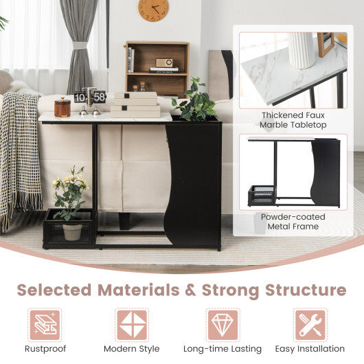 43.5 Inch Console Table with Plant Position and Faux Marble Top-Black W2B