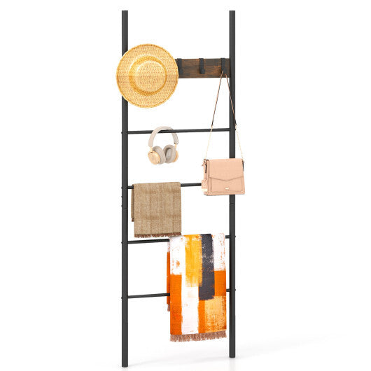 Wall-Leaning Decorative Blanket Holder with 5 Removable Hooks W2B