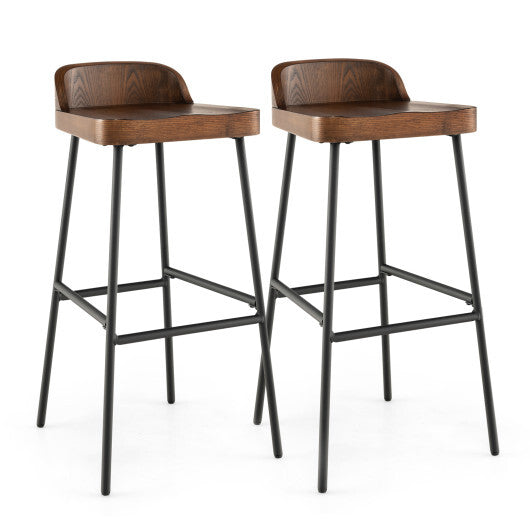 Set of 1/2 29 Inch Industrial Bar Stools with Low Back and Footrests-Set of 2