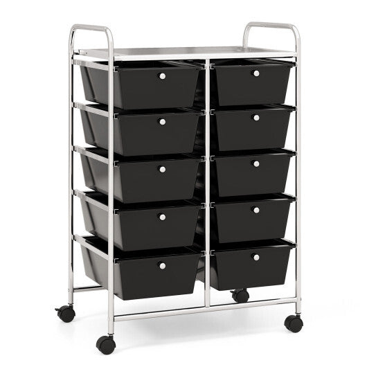 10-Drawer Rolling Storage Cart-Black W2B