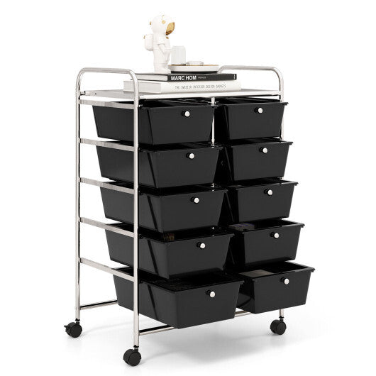 10-Drawer Rolling Storage Cart-Black W2B