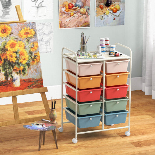 10-Drawer Rolling Storage Cart-Black W2B