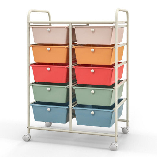 10-Drawer Rolling Storage Cart-Black W2B