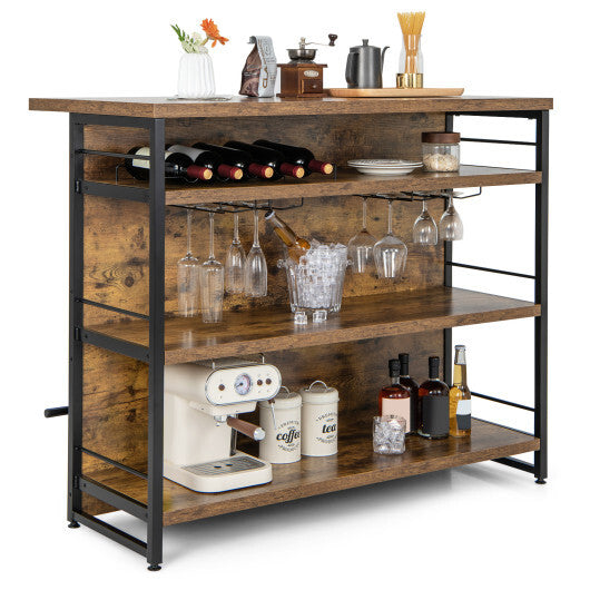 Kitchen Island with 4-Tier Storage Shelf and Long Footrest for Home-Rustic Brown W2B