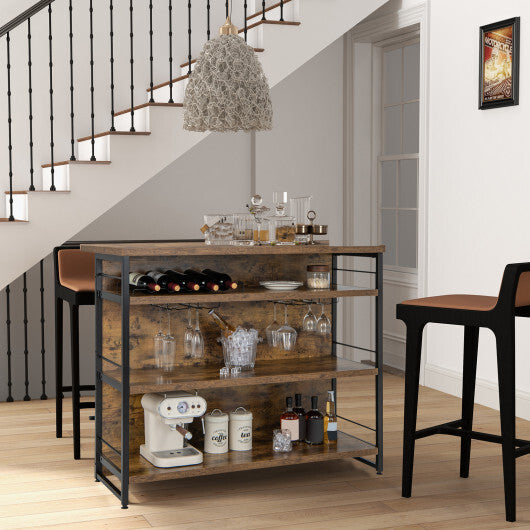 Kitchen Island with 4-Tier Storage Shelf and Long Footrest for Home-Rustic Brown W2B