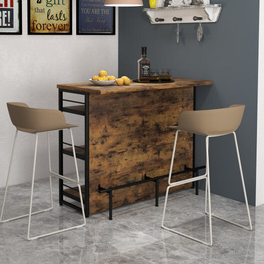 Kitchen Island with 4-Tier Storage Shelf and Long Footrest for Home-Rustic Brown W2B
