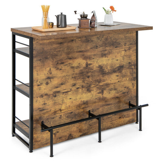 Kitchen Island with 4-Tier Storage Shelf and Long Footrest for Home-Rustic Brown W2B