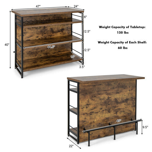 Kitchen Island with 4-Tier Storage Shelf and Long Footrest for Home-Rustic Brown W2B