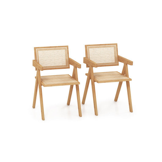 Set of 2 Rattan Accent Chairs with Natural Bamboo Frame-Natural W2B