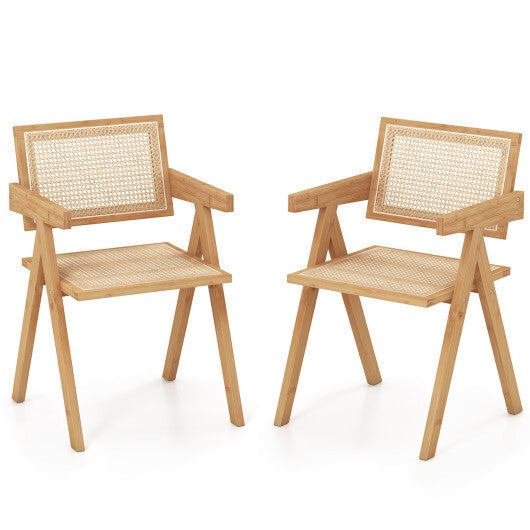 Set of 2 Rattan Accent Chairs with Natural Bamboo Frame-Natural W2B