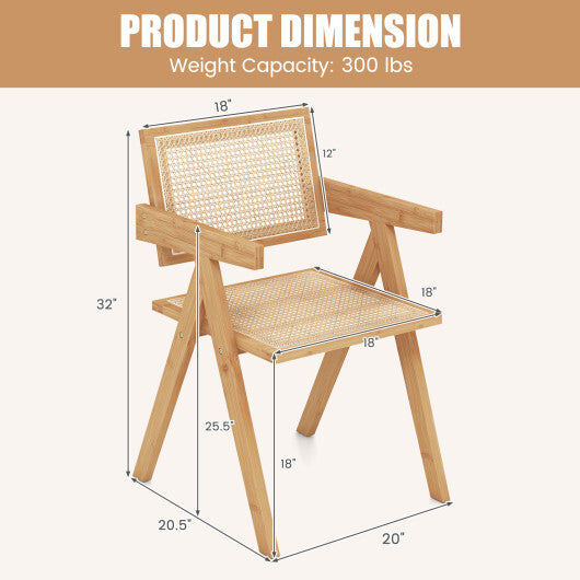 Set of 2 Rattan Accent Chairs with Natural Bamboo Frame-Natural W2B
