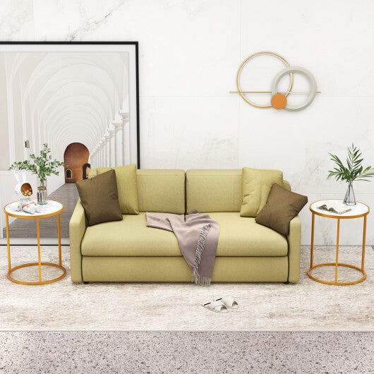 16 Inch Marble Top Round Side Table with Golden Metal Frame for Living Room Bedroom-Set of 2 W2B