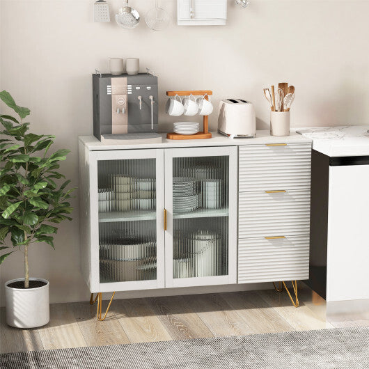 Modern Sideboard Buffet Cabinet with 2 Doors and 3 Drawers for Living Room Dining Room-White W2B
