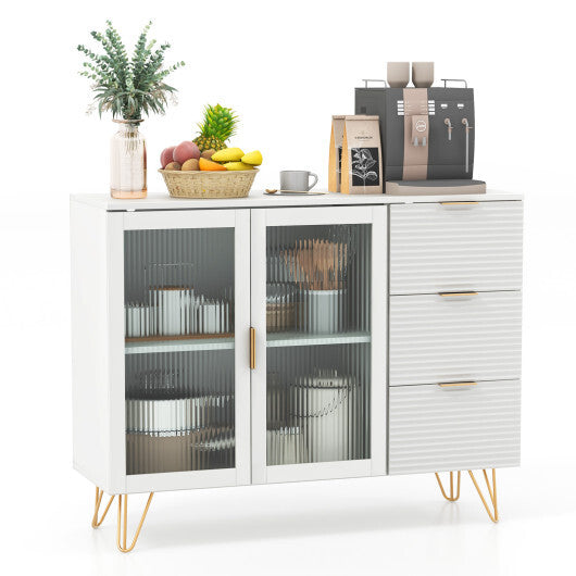 Modern Sideboard Buffet Cabinet with 2 Doors and 3 Drawers for Living Room Dining Room-White W2B