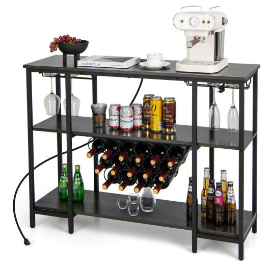 Industrial Wine Rack Wine Bar Cabinet with Storage Shelves-Gray
