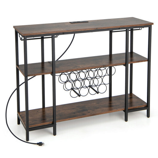 Industrial Wine Rack Wine Bar Cabinet with Storage Shelves-Gray