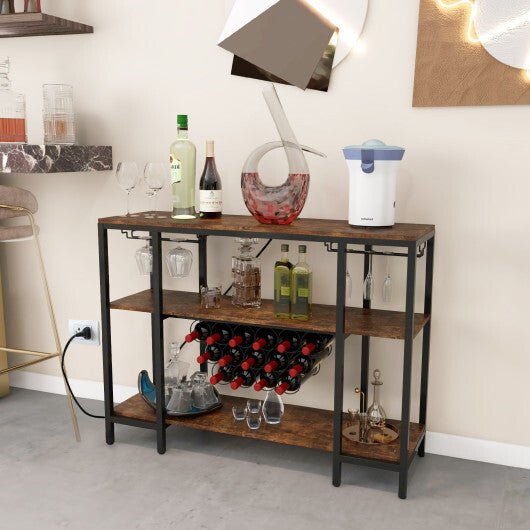 Industrial Wine Rack Wine Bar Cabinet with Storage Shelves-Gray