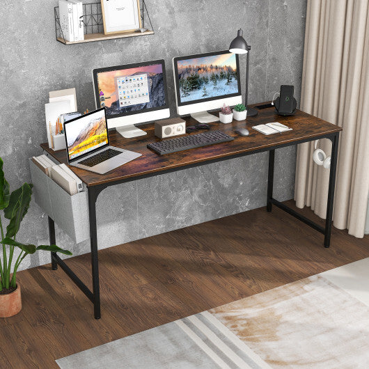 60 Inch Computer Desk with Charging Station Storage Bag-Rustic Brown W2B