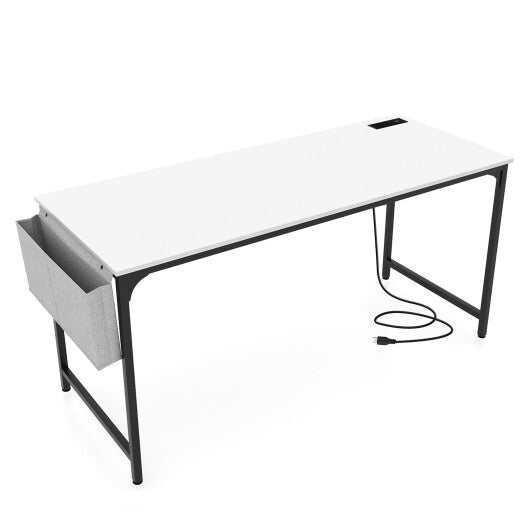 60 Inch Computer Desk with Charging Station Storage Bag-Rustic Brown W2B