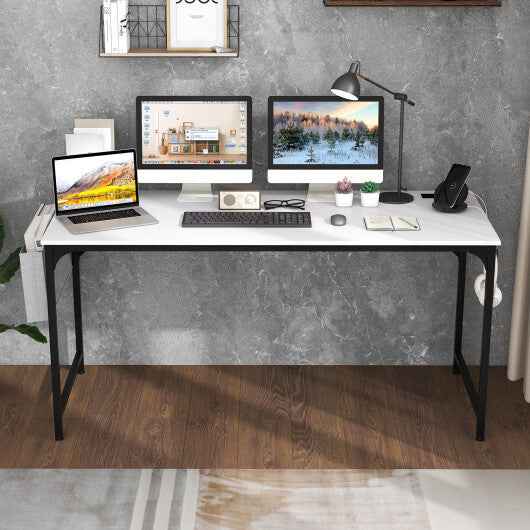60 Inch Computer Desk with Charging Station Storage Bag-Rustic Brown W2B