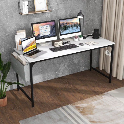 60 Inch Computer Desk with Charging Station Storage Bag-Rustic Brown W2B