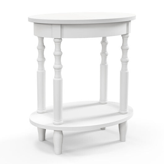2-Tier Oval Side Table with Storage Shelf and Solid Wood Legs-Espresso W2B