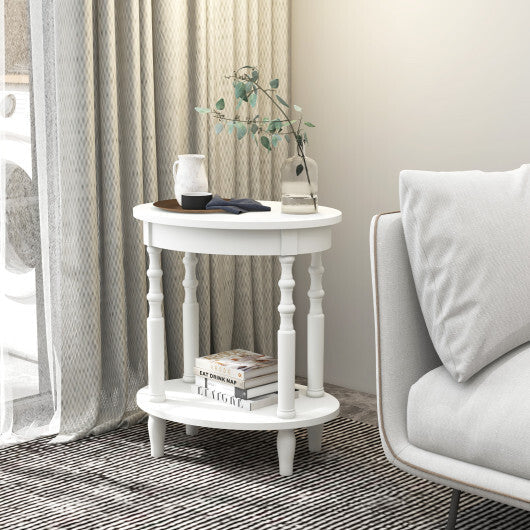 2-Tier Oval Side Table with Storage Shelf and Solid Wood Legs-Espresso W2B