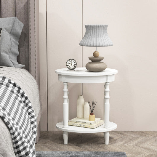 2-Tier Oval Side Table with Storage Shelf and Solid Wood Legs-Espresso W2B