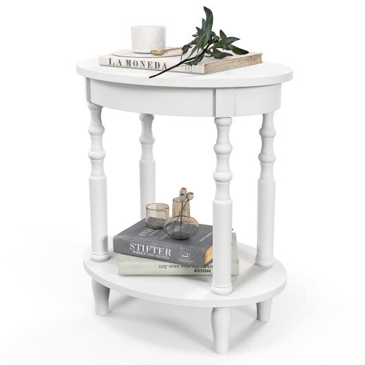 2-Tier Oval Side Table with Storage Shelf and Solid Wood Legs-Espresso W2B