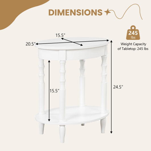 2-Tier Oval Side Table with Storage Shelf and Solid Wood Legs-Espresso W2B