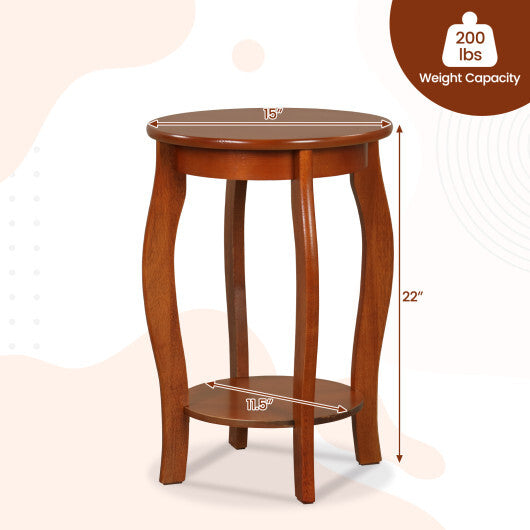 Set of 2 15 Inch 2-Tier Round End Table with Storage Shelf-White W2B