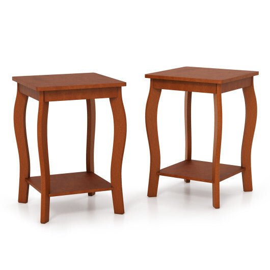 15 Inch 2-Tier Square End Table with Storage Shelf Set of 2-Walnut W2B