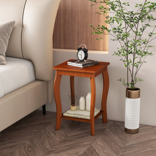 15 Inch 2-Tier Square End Table with Storage Shelf Set of 2-Walnut W2B