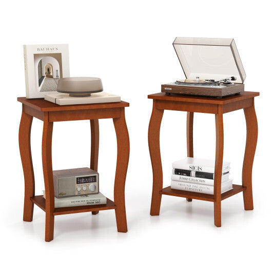 15 Inch 2-Tier Square End Table with Storage Shelf Set of 2-Walnut W2B