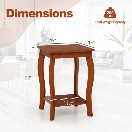15 Inch 2-Tier Square End Table with Storage Shelf Set of 2-Walnut W2B