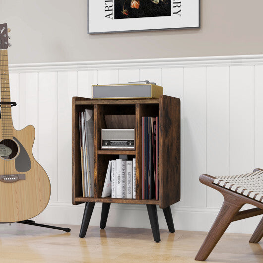 Vinyl Record Storage Turntable Stand with 4 Open Shelves-Gray