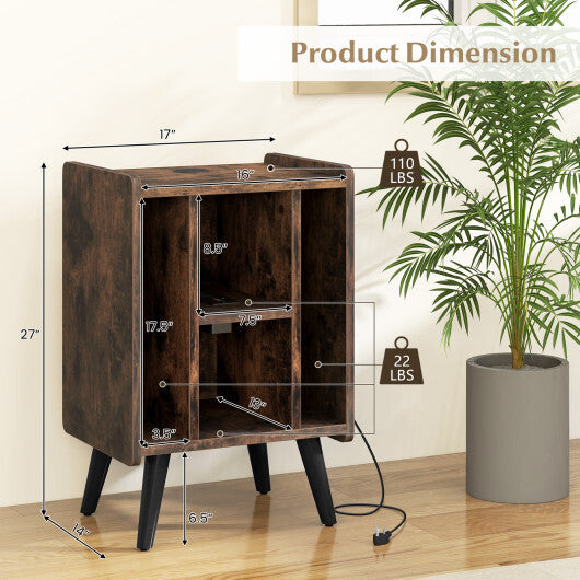 Vinyl Record Storage Turntable Stand with 4 Open Shelves-Gray