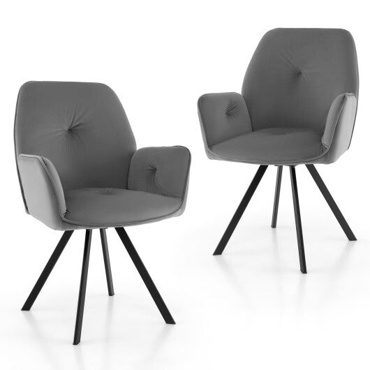 Set of 2 Swivel Accent Arm Chairs with Metal Legs and Wide Back-Gray
