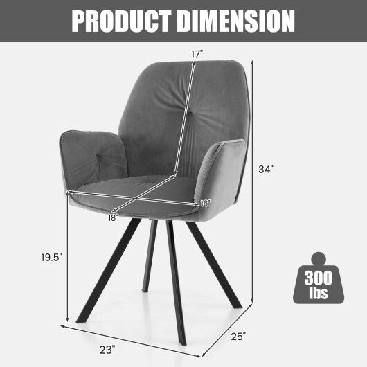 Set of 2 Swivel Accent Arm Chairs with Metal Legs and Wide Back-Gray